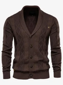 Men's Clothing Men's Cardigan Men's Sweaters Men's Cardigans Comfy Long Sleeves Coffee Brown Khaki Stylish