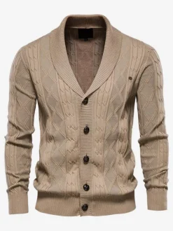 Men's Clothing Men's Cardigan Men's Sweaters Men's Cardigans Comfy Long Sleeves Coffee Brown Khaki Stylish