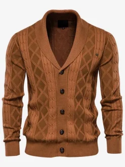 Men's Clothing Men's Cardigan Men's Sweaters Men's Cardigans Comfy Long Sleeves Coffee Brown Khaki Stylish
