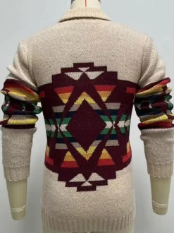 Men's Clothing Men's Cardigan Men's Sweaters Men's Cardigans Simple Geometric Long Sleeves Unique Khaki Khaki
