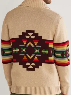 Men's Clothing Men's Cardigan Men's Sweaters Men's Cardigans Simple Geometric Long Sleeves Unique Khaki Khaki