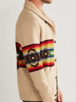 Men's Clothing Men's Cardigan Men's Sweaters Men's Cardigans Simple Geometric Long Sleeves Unique Khaki Khaki