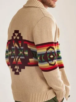 Men's Clothing Men's Cardigan Men's Sweaters Men's Cardigans Simple Geometric Long Sleeves Unique Khaki Khaki