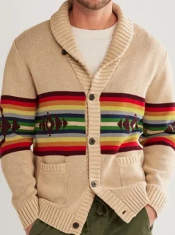 Men's Clothing Men's Cardigan Men's Sweaters Men's Cardigans Simple Geometric Long Sleeves Unique Khaki Khaki