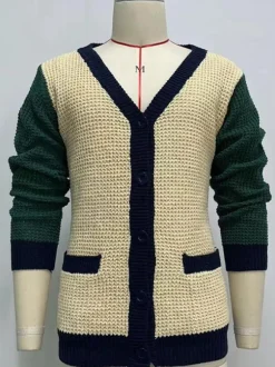 Men's Clothing Men's Cardigan Men's Sweaters Men's Cardigans Lounge Color Block Long Sleeves Stylish Yellow Yellow