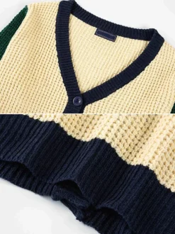 Men's Clothing Men's Cardigan Men's Sweaters Men's Cardigans Lounge Color Block Long Sleeves Stylish Yellow Yellow