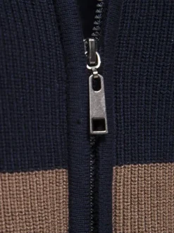 Men's Clothing Men's Cardigan Men's Sweaters Men's Cardigans Casual Color Block Long Sleeves Unique Orange Dark Navy