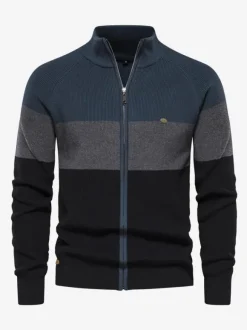Men's Clothing Men's Cardigan Men's Sweaters Men's Cardigans Casual Color Block Long Sleeves Unique Orange Dark Navy