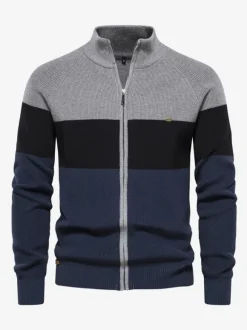 Men's Clothing Men's Cardigan Men's Sweaters Men's Cardigans Casual Color Block Long Sleeves Unique Orange Dark Navy