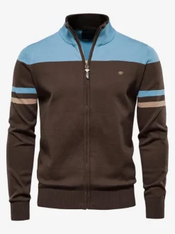 Men's Clothing Men's Cardigan Men's Sweaters Men's Cardigans Comfy Stripes Long Sleeves Fashionable Black Blue