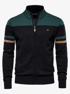 Men's Clothing Men's Cardigan Men's Sweaters Men's Cardigans Comfy Stripes Long Sleeves Fashionable Black Blue