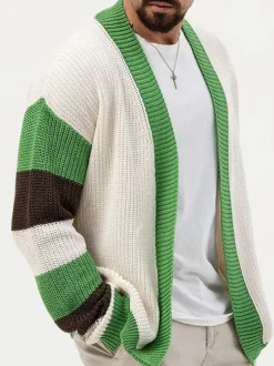 Men's Clothing Men's Casual Cardigan Men's Sweaters Men's Cardigans Simple Color Block Long Sleeves Comfy Green Green