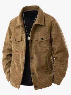 7. Men's Corduroy Jacket Long Sleeve Chest Flap Pockets And Side Pockets Windproof And Durable Retro Coat