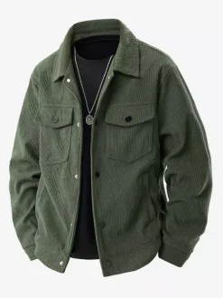 7. Men's Corduroy Jacket Long Sleeve Chest Flap Pockets And Side Pockets Windproof And Durable Retro Coat