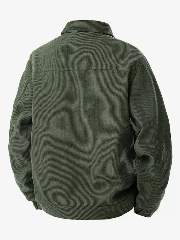 7. Men's Corduroy Jacket Long Sleeve Chest Flap Pockets And Side Pockets Windproof And Durable Retro Coat