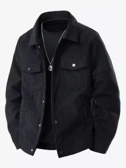 7. Men's Corduroy Jacket Long Sleeve Chest Flap Pockets And Side Pockets Windproof And Durable Retro Coat