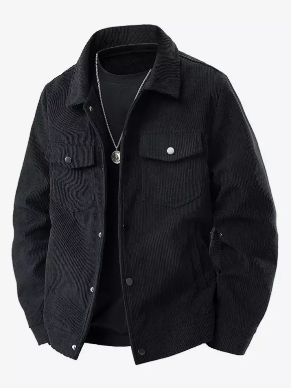 7. Men's Corduroy Jacket Long Sleeve Chest Flap Pockets And Side Pockets Windproof And Durable Retro Coat