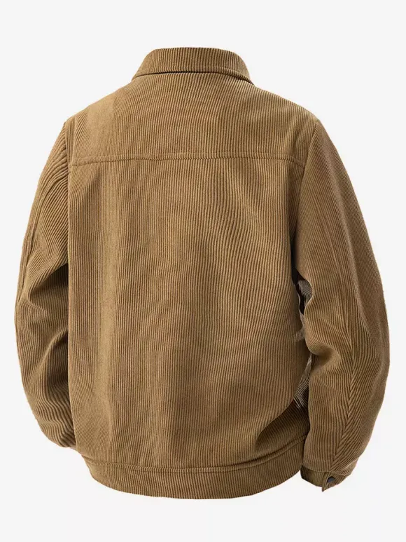 7. Men's Corduroy Jacket Long Sleeve Chest Flap Pockets And Side Pockets Windproof And Durable Retro Coat