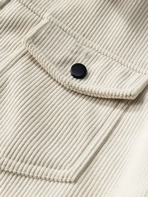 7. Men's Corduroy Jacket Long Sleeve Chest Flap Pockets And Side Pockets Windproof And Durable Retro Coat