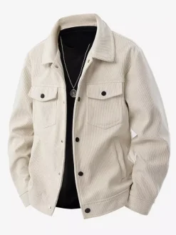 7. Men's Corduroy Jacket Long Sleeve Chest Flap Pockets And Side Pockets Windproof And Durable Retro Coat