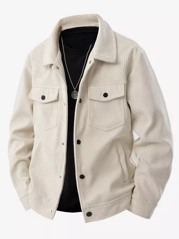 7. Men's Corduroy Jacket Long Sleeve Chest Flap Pockets And Side Pockets Windproof And Durable Retro Coat