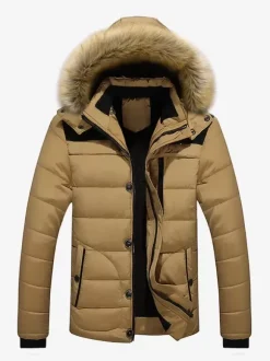 Men's Cotton Coat Faux Fur Collar Hooded Casual Plus Size Parka