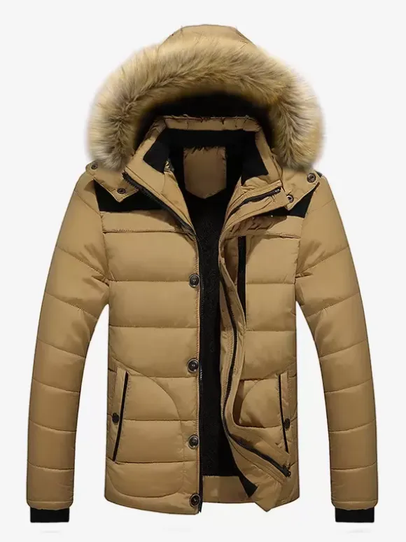 Men's Cotton Coat Faux Fur Collar Hooded Casual Plus Size Parka