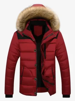 Men's Cotton Coat Faux Fur Collar Hooded Casual Plus Size Parka