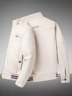 Men’s Cotton Jacket Stand Collar Casual Workwear Durable Multi Pocket Outerwear