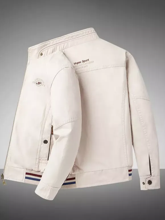 Men’s Cotton Jacket Stand Collar Casual Workwear Durable Multi Pocket Outerwear