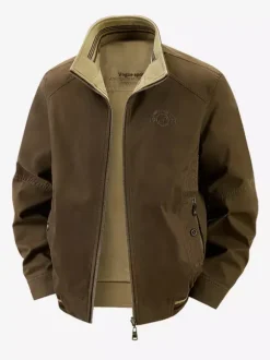 Men’s Cotton Jacket Stand Collar Casual Workwear Durable Multi Pocket Outerwear