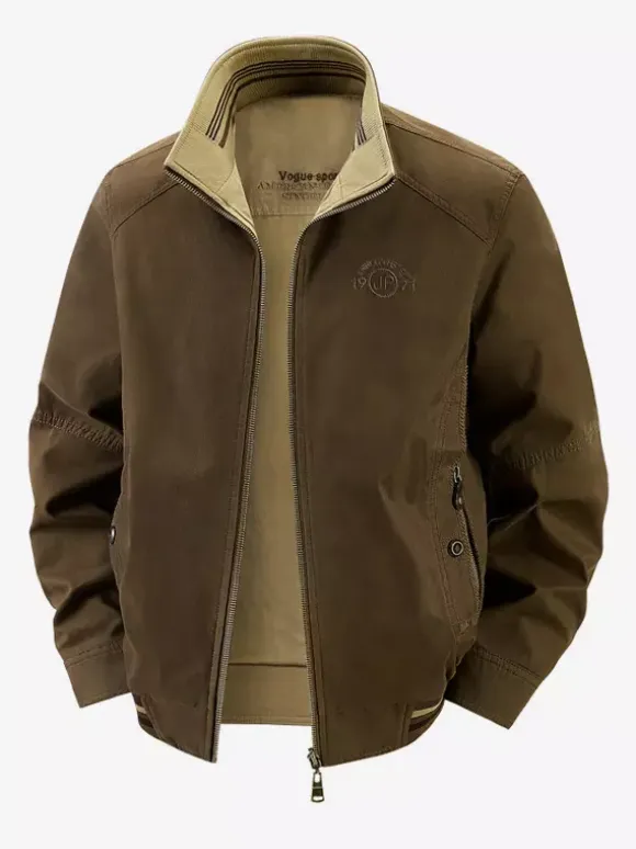 Men’s Cotton Jacket Stand Collar Casual Workwear Durable Multi Pocket Outerwear