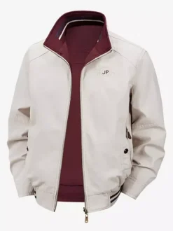 Men’s Cotton Jacket Stand Collar Casual Workwear Durable Multi Pocket Outerwear