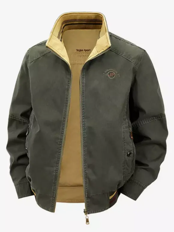 Men’s Cotton Jacket Stand Collar Casual Workwear Durable Multi Pocket Outerwear
