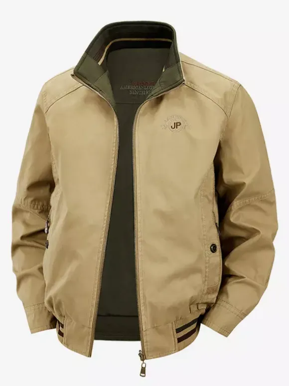 Men’s Cotton Jacket Stand Collar Casual Workwear Durable Multi Pocket Outerwear