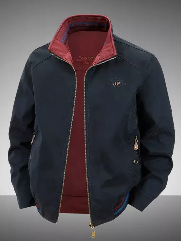 Men’s Cotton Jacket Stand Collar Casual Workwear Durable Multi Pocket Outerwear