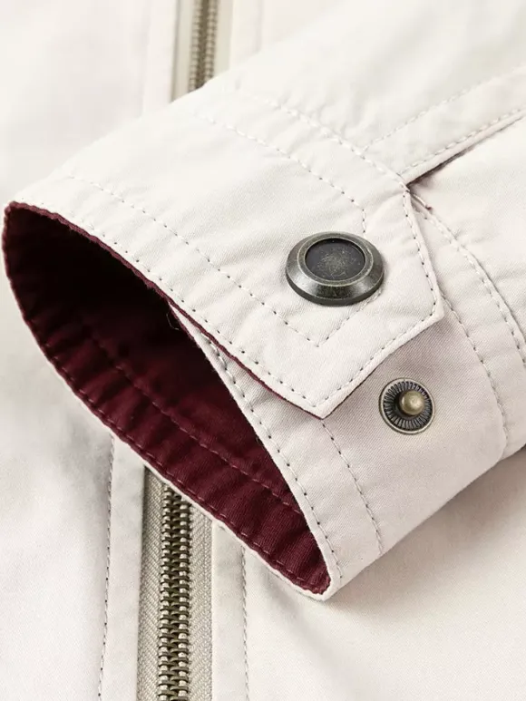 Men’s Cotton Jacket Stand Collar Casual Workwear Durable Multi Pocket Outerwear