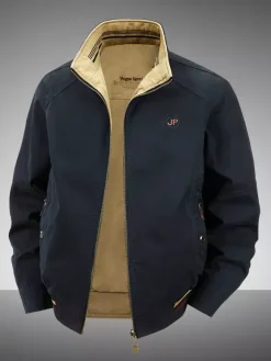 Men’s Cotton Jacket Stand Collar Casual Workwear Durable Multi Pocket Outerwear