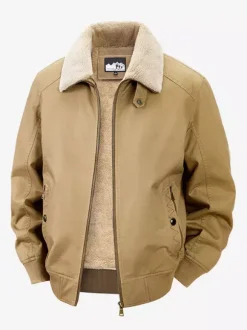 Men’s Cotton Jacket With Lamb Fleece Winter Loose Fit Plus Size Middle Aged Warm Casual Retro Coat