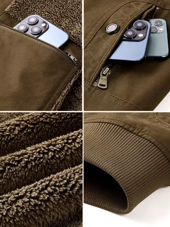 Men’s Cotton Jacket With Lamb Fleece Winter Loose Fit Plus Size Middle Aged Warm Casual Retro Coat