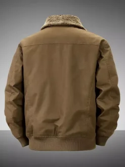 Men’s Cotton Jacket With Lamb Fleece Winter Loose Fit Plus Size Middle Aged Warm Casual Retro Coat
