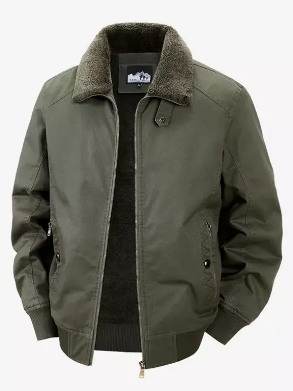 Men’s Cotton Jacket With Lamb Fleece Winter Loose Fit Plus Size Middle Aged Warm Casual Retro Coat