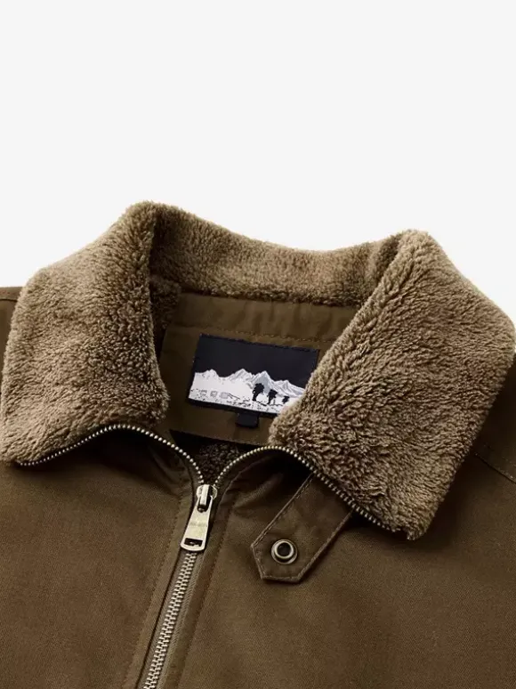 Men’s Cotton Jacket With Lamb Fleece Winter Loose Fit Plus Size Middle Aged Warm Casual Retro Coat
