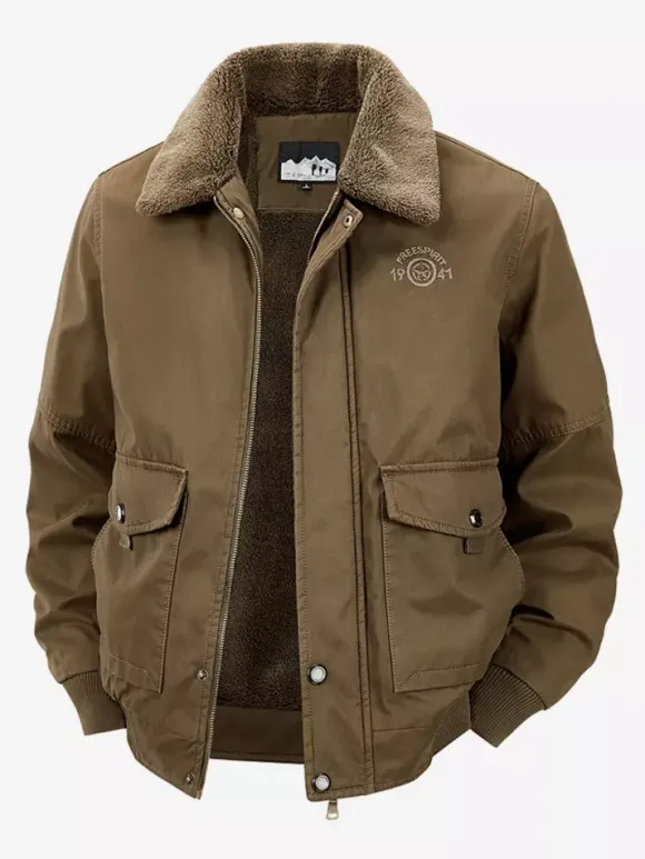 Men’s Cotton Jacket With Lamb Fleece Loose Fit Plus Size Warm Casual Jacket