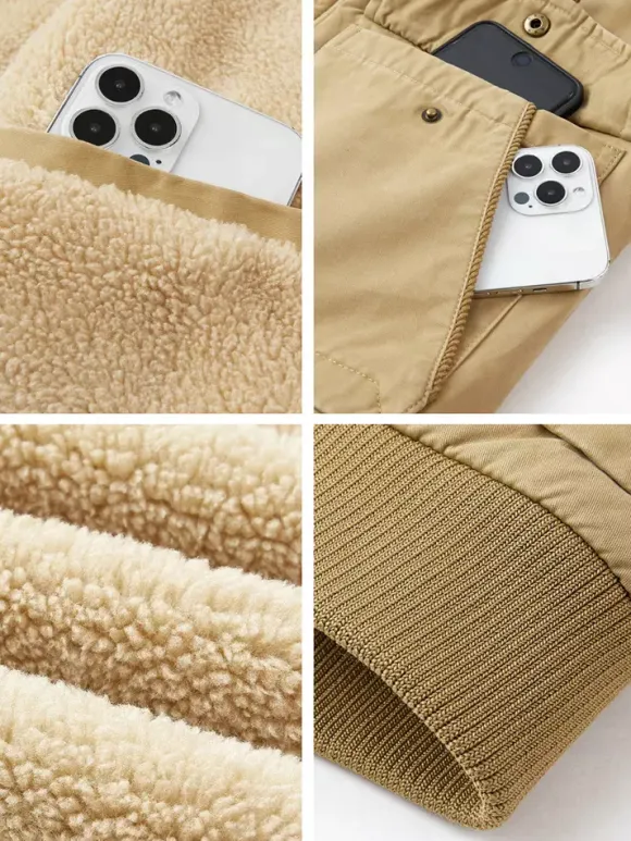 Men’s Cotton Jacket With Lamb Fleece Loose Fit Plus Size Warm Casual Jacket