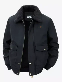 Men’s Cotton Jacket With Lamb Fleece Loose Fit Plus Size Warm Casual Jacket