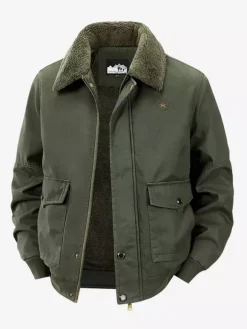 Men’s Cotton Jacket With Lamb Fleece Loose Fit Plus Size Warm Casual Jacket