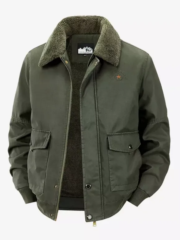 Men’s Cotton Jacket With Lamb Fleece Loose Fit Plus Size Warm Casual Jacket