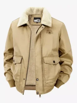 Men’s Cotton Jacket With Lamb Fleece Loose Fit Plus Size Warm Casual Jacket