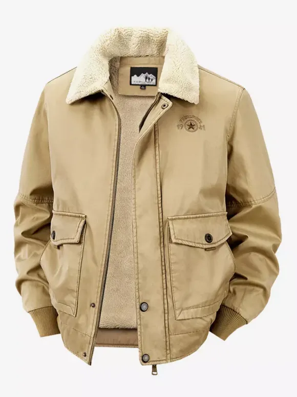 Men’s Cotton Jacket With Lamb Fleece Loose Fit Plus Size Warm Casual Jacket